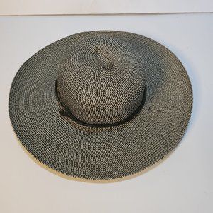 Sloggers Wide 4” Brim Woven Paper Sun Hat Chin Strap Lanyard Black Tan- Med 22.5